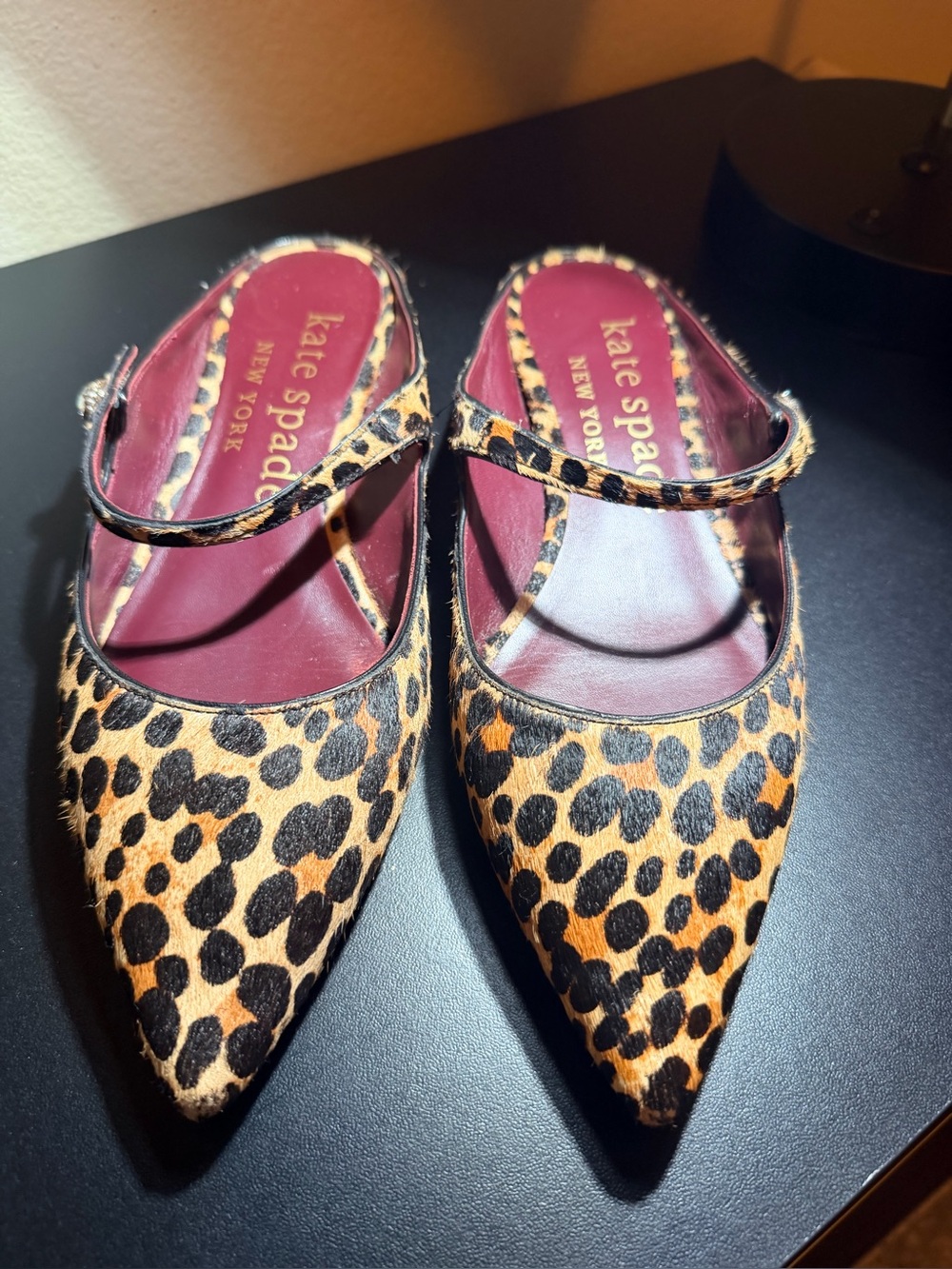 kate spade Leopard Print Pointed Mary Jane Mules - Brown/Black